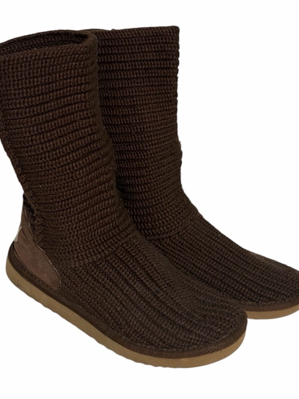 Knit Pullover Mid-Calf Boots in Dark Brown
